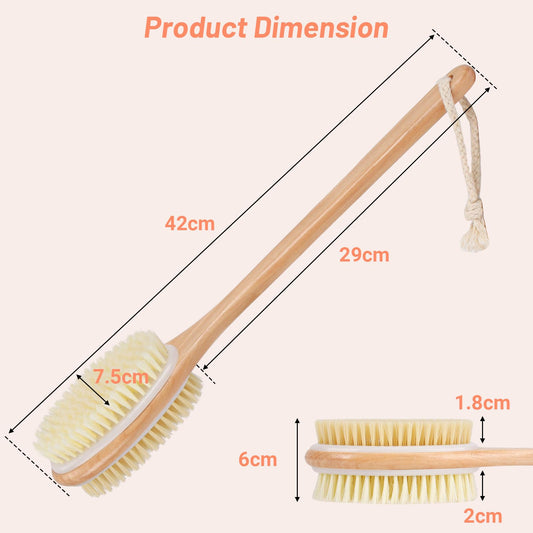Alyvisun Rückenbürste aus Holz für Dusche mit Langem Griff, Doppelseitige Rückenschrubber mit Steifen und Weichen Borsten, Nass- und Trocken Peeling Körperbürste