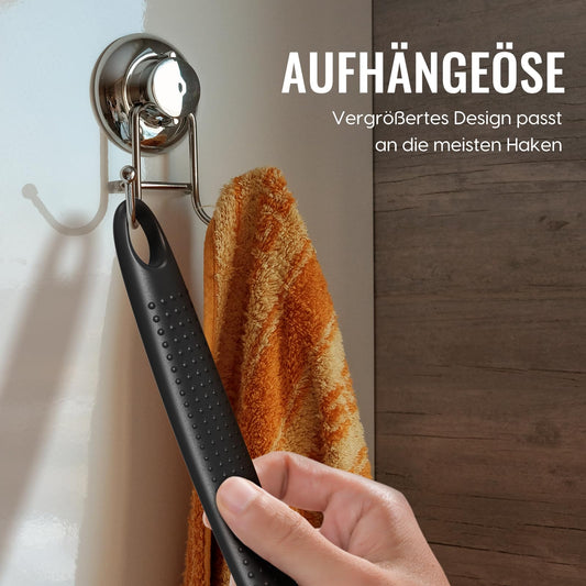Silikon Rückenschrubber mit langem Griff – Duschbürste für Rücken, Peeling, Massage & mehr Schaum, Schwarz