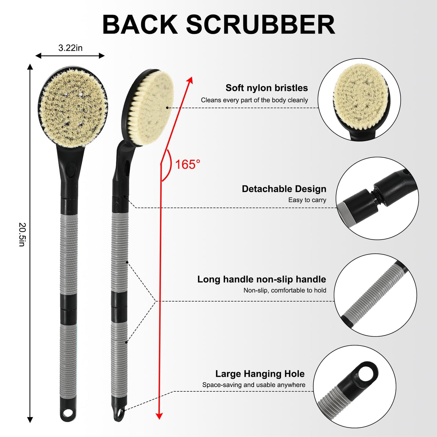 Rückenbürste mit langem Griff 55 cm – Duschbürste, Rückenschrubber & Peelingbürste für Senioren