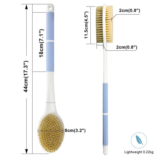 HORJOR Rückenbürste zum Duschen, Badebürste mit Langem Stiel 44cm Duschbürste Rücken, Körperbürste mit Naturborsten für Dusch Bürste Feuchten oder Trockenen Rücken Körperbürste
