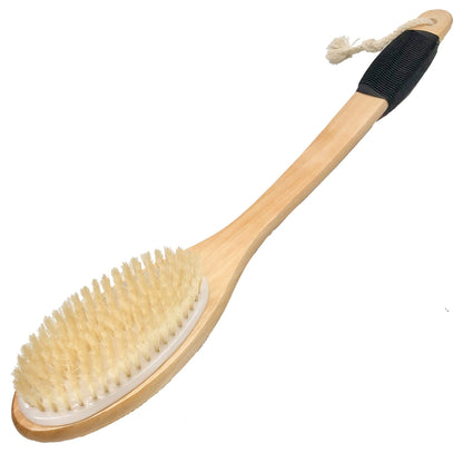 OWIIZI Badebürste aus Holz, gebogen, langer Griff, rutschfest, Duschbürste für Peeling, natürliche Borsten, Schrubber für den Rücken, nass oder trocken