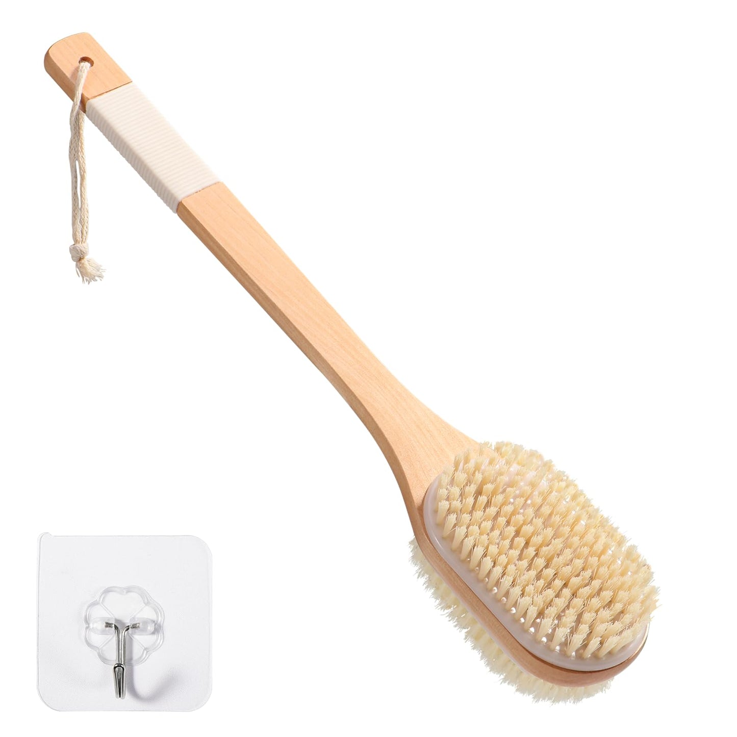 Blendura Rückenbürste Dusche 43 cm mit langem Stiel – Nass & Trocken Körperbürste mit weichen & festen Borsten Rückenschrubber, Peeling, Massage & Lymphdrainage, für Damen, Herren, Senioren