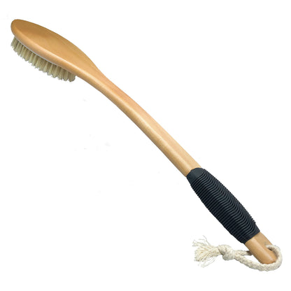 OWIIZI Badebürste aus Holz, gebogen, langer Griff, rutschfest, Duschbürste für Peeling, natürliche Borsten, Schrubber für den Rücken, nass oder trocken