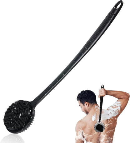 Silikon Rückenschrubber mit langem Griff – Duschbürste für Rücken, Peeling, Massage & mehr Schaum, Schwarz