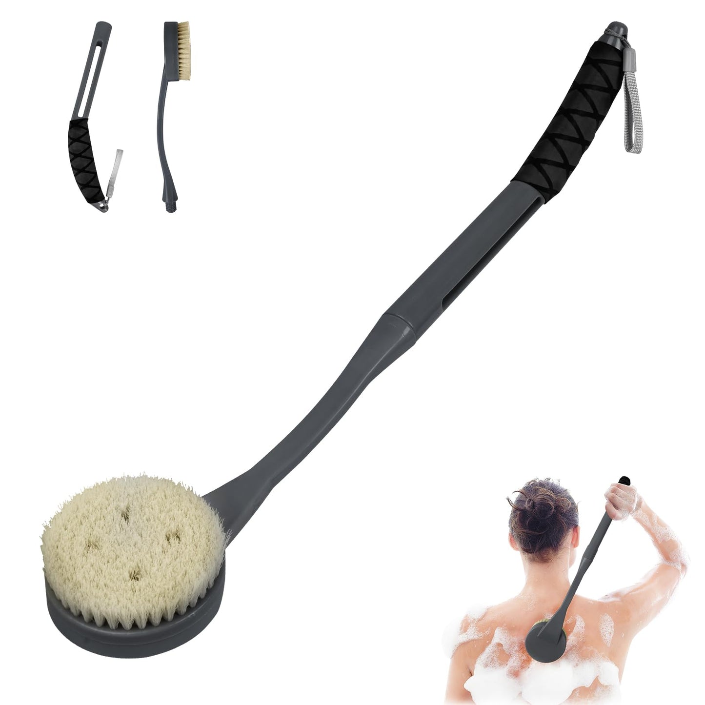 Rückenbürste Dusche, 52 cm BadebüRste Mit Langem Stiel, Gebogene Griff Rückenbürste Zum Duschen äLtere Und Behinderte Menschen, eingeschränkte Mobilität, gefrorene Schultern, Optimale Rückenpflege