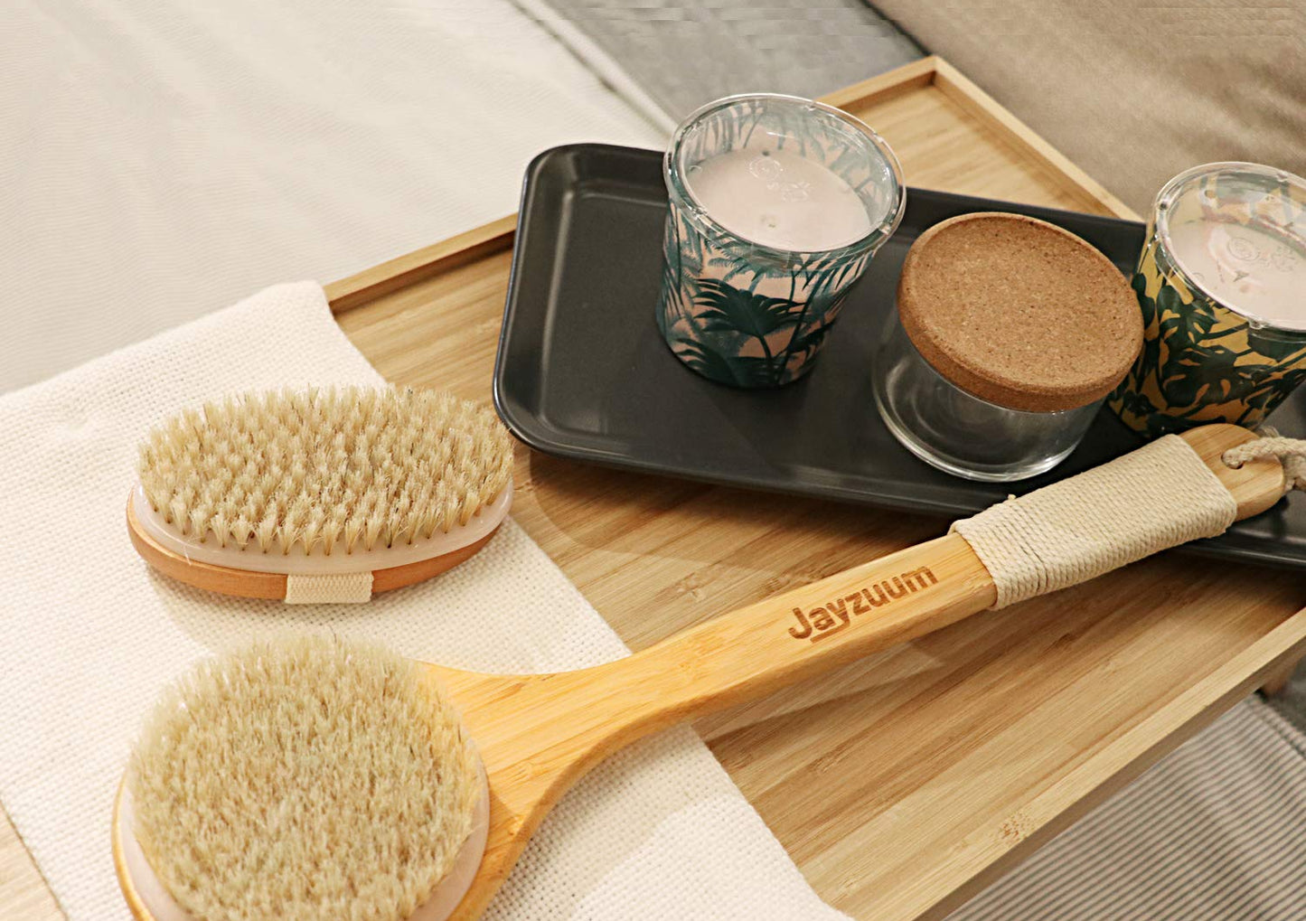 Jayzuum 2er Set Rückenbürste, Trockenbürste, Badebürste mit langem Stiel, Körperbürste Saunabürste für Peeling und Massage