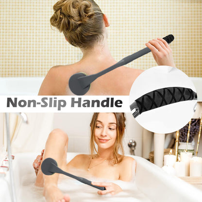Rückenbürste Dusche, 52 cm BadebüRste Mit Langem Stiel, Gebogene Griff Rückenbürste Zum Duschen äLtere Und Behinderte Menschen, eingeschränkte Mobilität, gefrorene Schultern, Optimale Rückenpflege