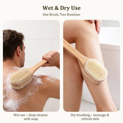 Blendura Rückenbürste Dusche 43 cm mit langem Stiel – Nass & Trocken Körperbürste mit weichen & festen Borsten Rückenschrubber, Peeling, Massage & Lymphdrainage, für Damen, Herren, Senioren