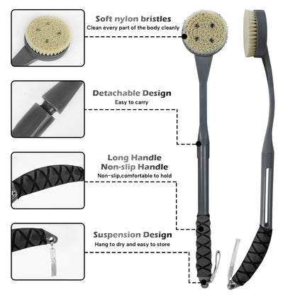 Rückenbürste Dusche, 52 cm BadebüRste Mit Langem Stiel, Gebogene Griff Rückenbürste Zum Duschen äLtere Und Behinderte Menschen, eingeschränkte Mobilität, gefrorene Schultern, Optimale Rückenpflege