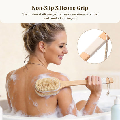Blendura Rückenbürste Dusche 43 cm mit langem Stiel – Nass & Trocken Körperbürste mit weichen & festen Borsten Rückenschrubber, Peeling, Massage & Lymphdrainage, für Damen, Herren, Senioren