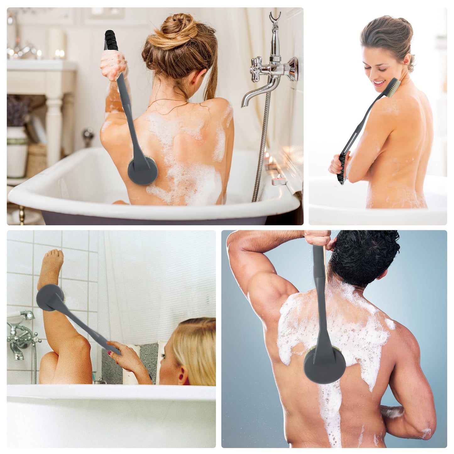 Rückenbürste Dusche, 52 cm BadebüRste Mit Langem Stiel, Gebogene Griff Rückenbürste Zum Duschen äLtere Und Behinderte Menschen, eingeschränkte Mobilität, gefrorene Schultern, Optimale Rückenpflege