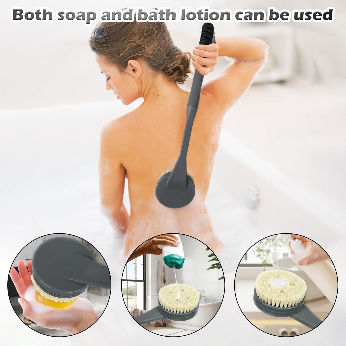 Rückenbürste Dusche, 52 cm BadebüRste Mit Langem Stiel, Gebogene Griff Rückenbürste Zum Duschen äLtere Und Behinderte Menschen, eingeschränkte Mobilität, gefrorene Schultern, Optimale Rückenpflege