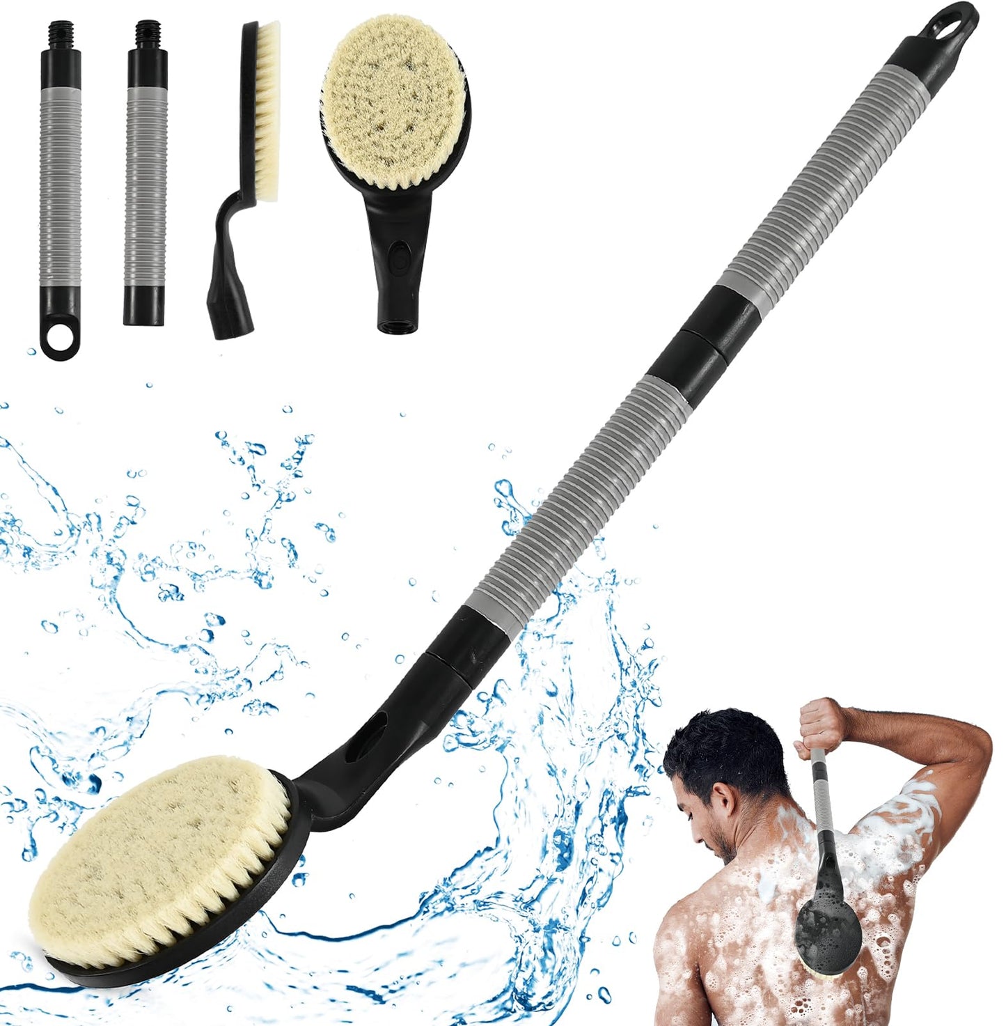 Rückenbürste mit langem Griff 55 cm – Duschbürste, Rückenschrubber & Peelingbürste für Senioren