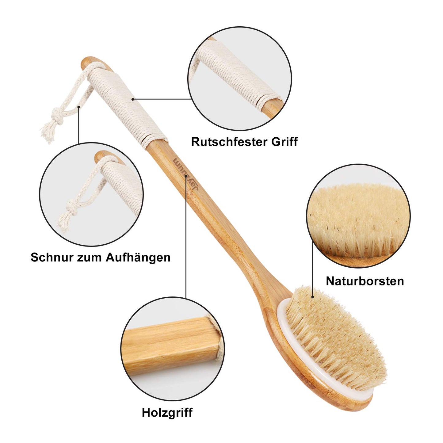 Jayzuum 2er Set Rückenbürste, Trockenbürste, Badebürste mit langem Stiel, Körperbürste Saunabürste für Peeling und Massage