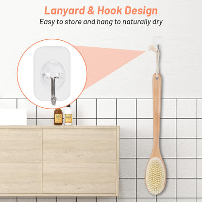 Alyvisun Rückenbürste aus Holz für Dusche mit Langem Griff, Doppelseitige Rückenschrubber mit Steifen und Weichen Borsten, Nass- und Trocken Peeling Körperbürste