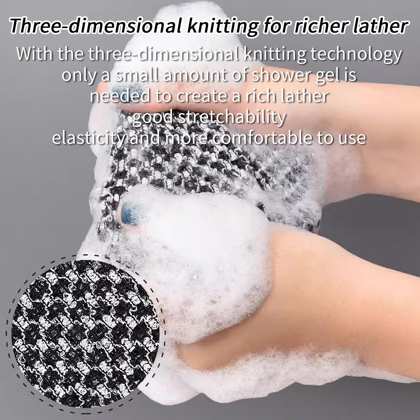 2 Stück Japanischer Exfoliating Waschlappen Set, Rückenschrubber für Bad und Dusche, Rückenbürste für Männer und Frauen (Schwarz)