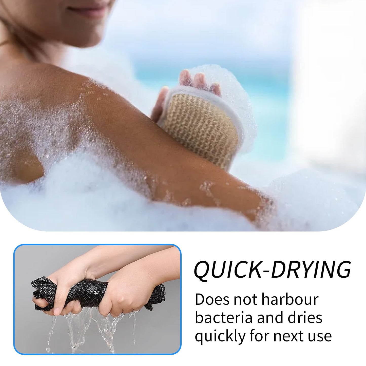 2 Stück Japanischer Exfoliating Waschlappen Set, Rückenschrubber für Bad und Dusche, Rückenbürste für Männer und Frauen (Schwarz)