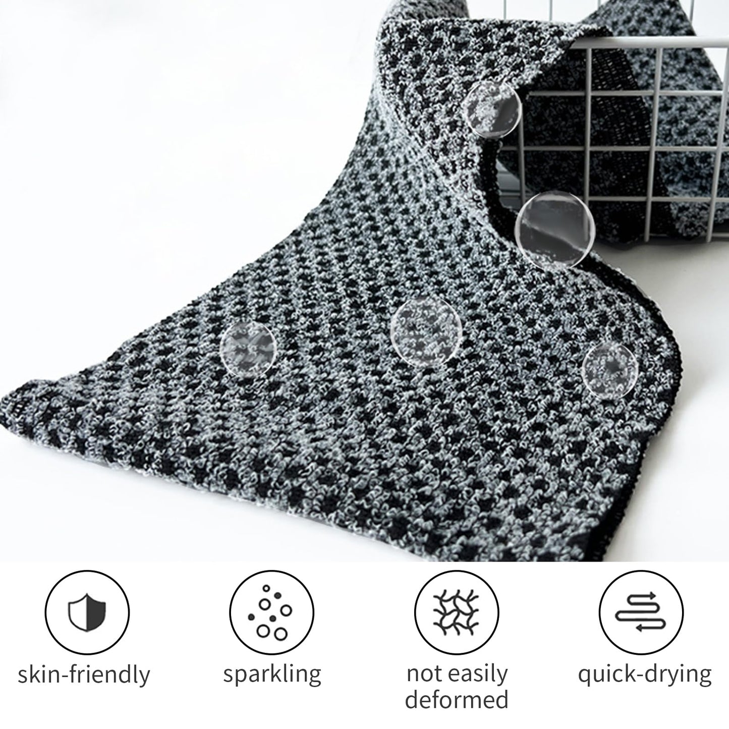 2 Stück Japanischer Exfoliating Waschlappen Set, Rückenschrubber für Bad und Dusche, Rückenbürste für Männer und Frauen (Schwarz)