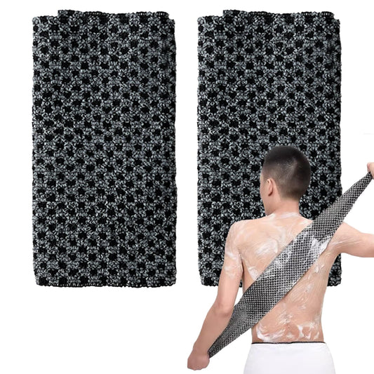 2 Stück Japanischer Exfoliating Waschlappen Set, Rückenschrubber für Bad und Dusche, Rückenbürste für Männer und Frauen (Schwarz)